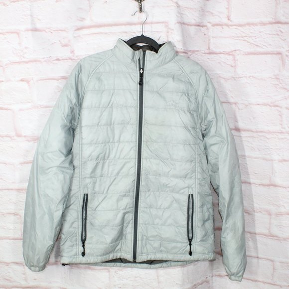 LL Bean Gray Nylon Lined Zip Up Insulated Hooded Quilted Jacket Size L Tall - Picture 1 of 9